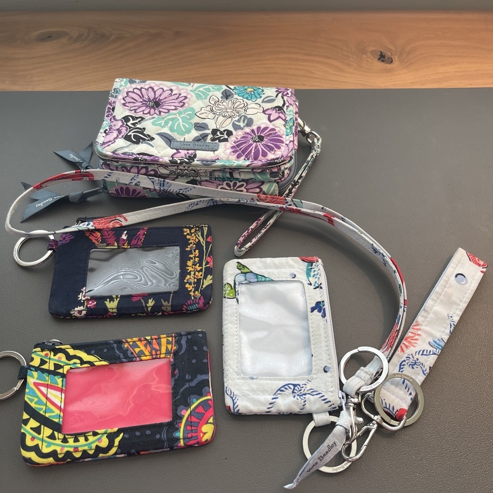 Lot of 3 Vera Bradley ID Cases Zip Coin Purse License Id Case + Small Pursette